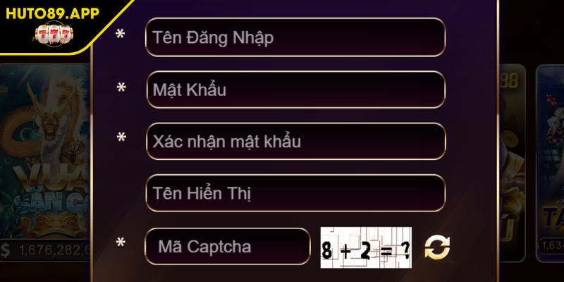 Đăng Ký HUTO89 2 Bắt đầu quy trình đăng ký HUTO89